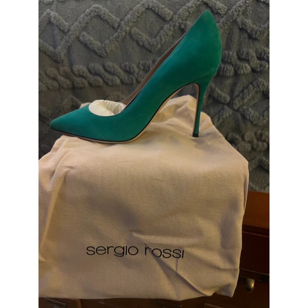 Sergio Rossi Godiva 90 Suede Pump, Teel, Size 36